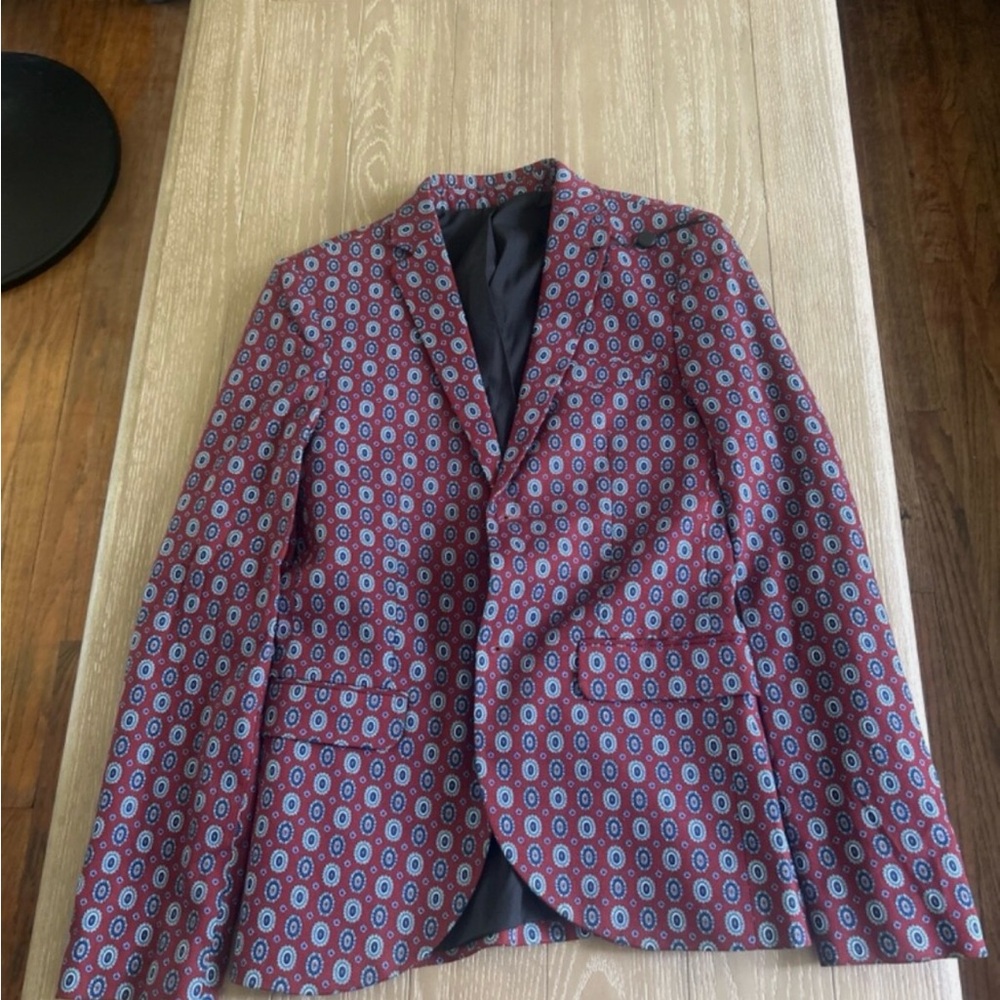 Topman Red and Blue Patterned Men's Blazer